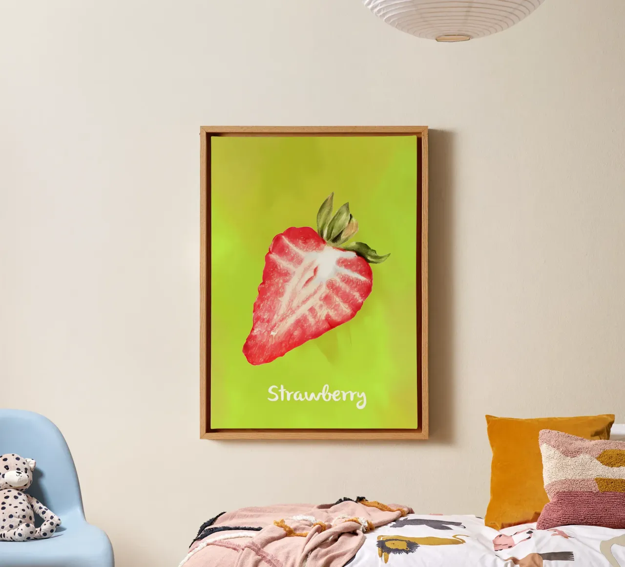 fragola frutta cibo fetta semi frutta rossa foglia tela con Cornice a cassetta da Janine P McGuire