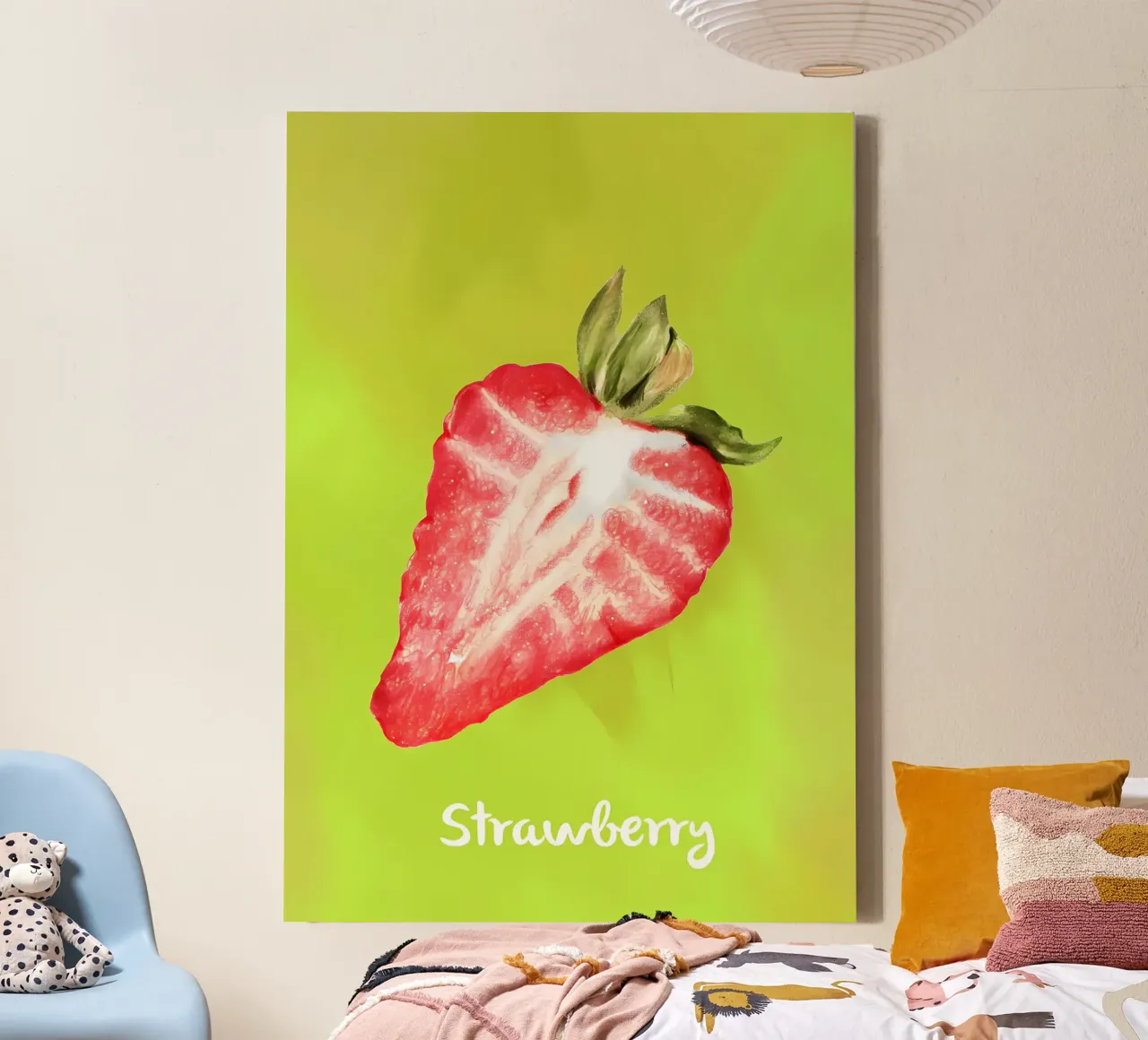 fragola frutta cibo fetta semi frutta rossa foglia tela con Cornice a cassetta da Janine P McGuire