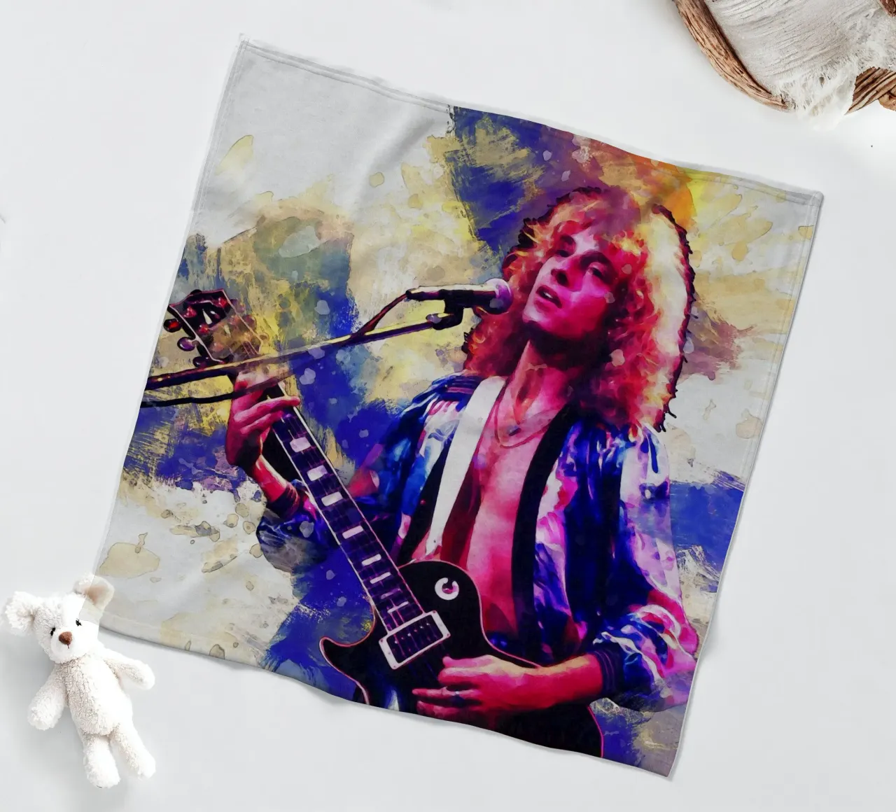 Smudge of Portrait Peter Frampton fleece blanket by Gunawan Rb