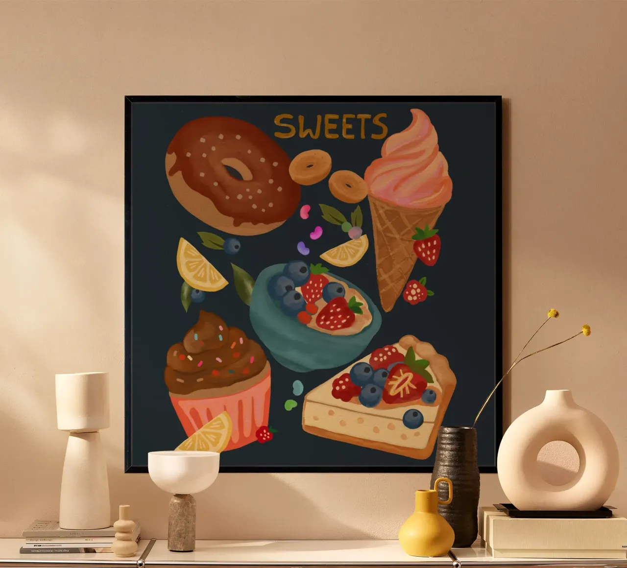 Desserts strawberry cheesecake lemon icecream poster con telaio in alluminio da mysteriouscoco
