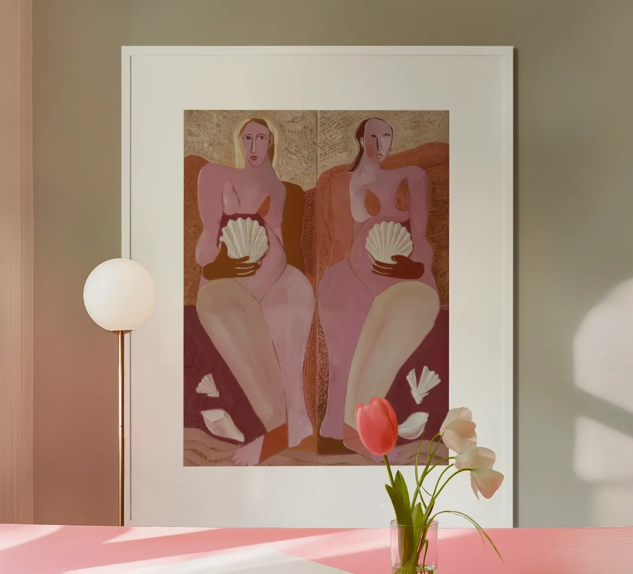 Sorelle Conchiglia Ancora poster con telaio in alluminio da Obisidian Brush