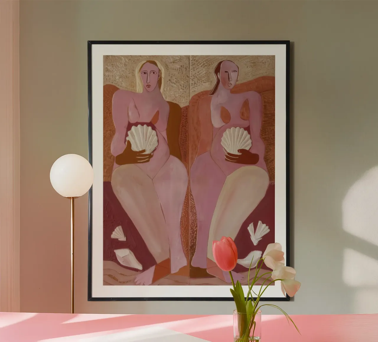 Sorelle Conchiglia Ancora poster con telaio in alluminio da Obisidian Brush