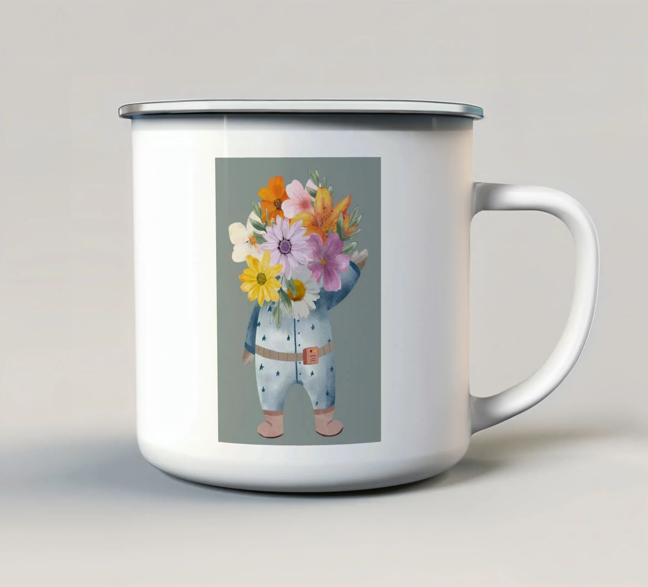 Flowers and astronaut tazza in smalto da LisaArtes
