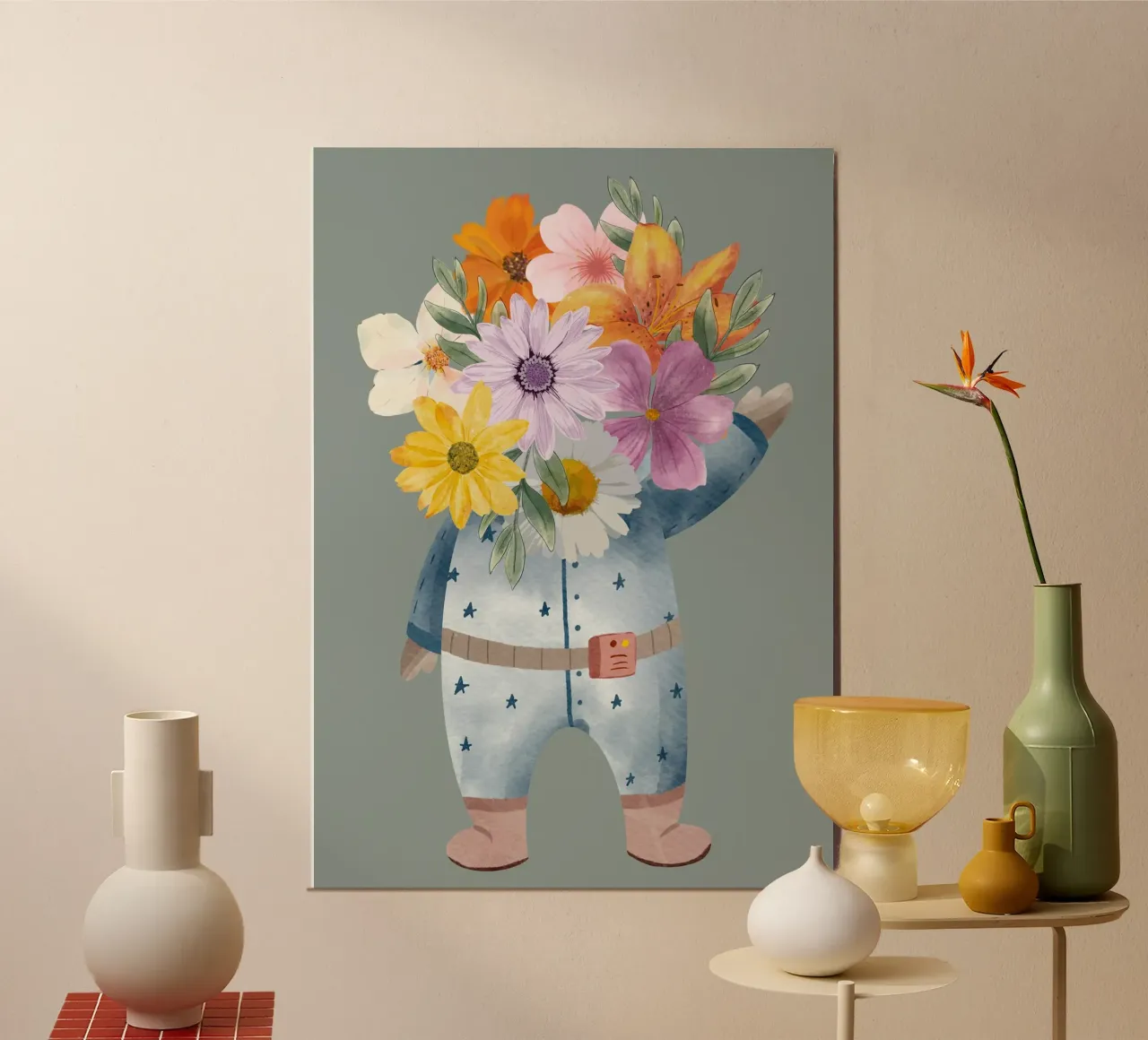 Flowers and astronaut poster con telaio in plastica da LisaArtes