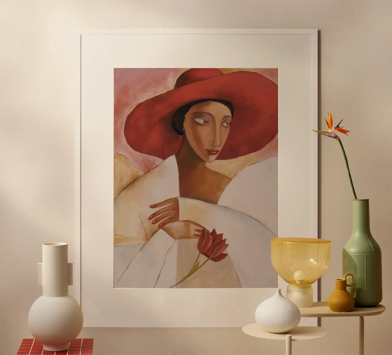 Sussurro rosso poster con telaio in alluminio da Obisidian Brush