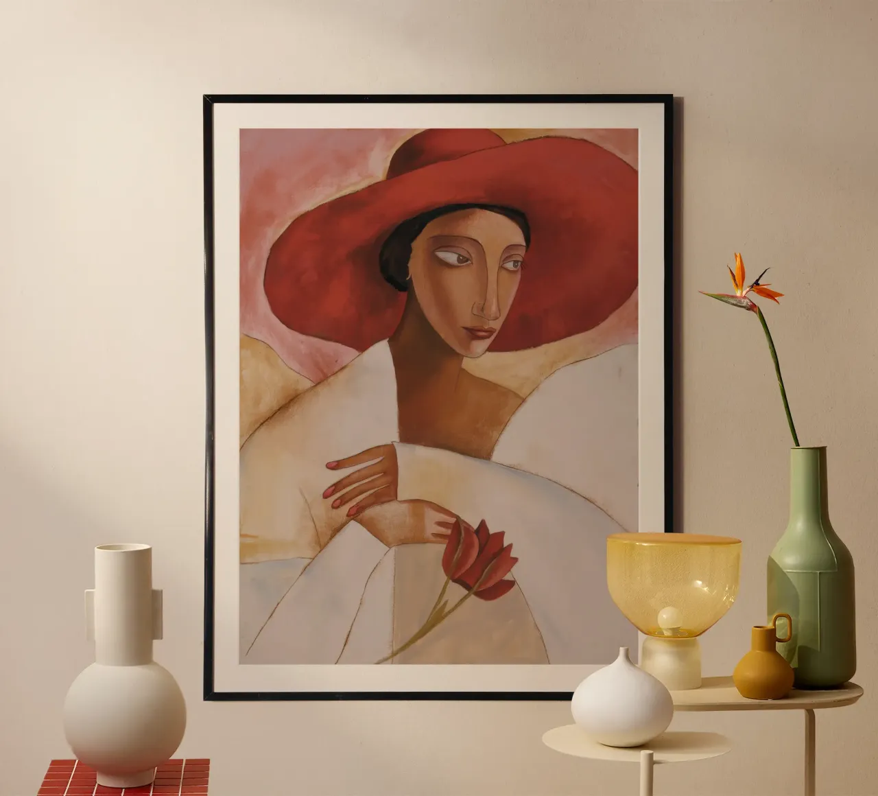 Sussurro rosso poster con telaio in alluminio da Obisidian Brush