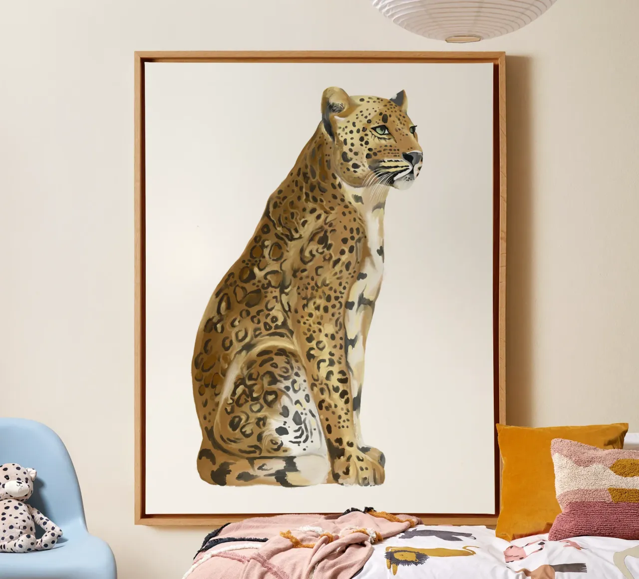 Leopard watercolor painting jungle wild animal forest canvas met Baklijst van mysteriouscoco