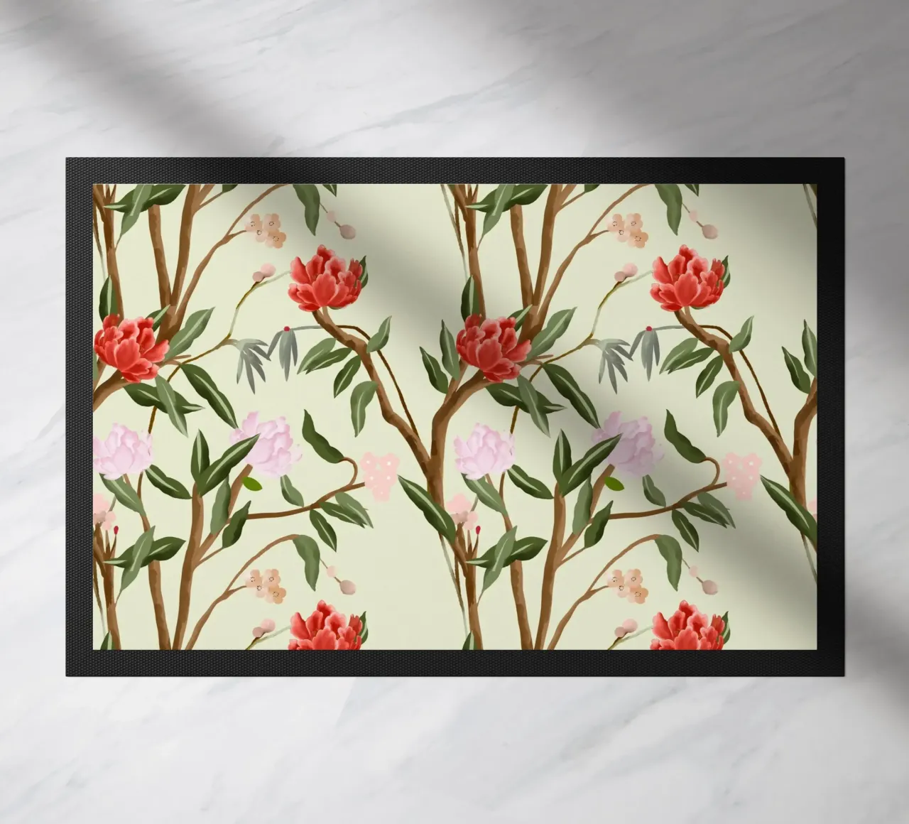 Chinoiserie red flowers trees traditional floral pattern zerbino da mysteriouscoco