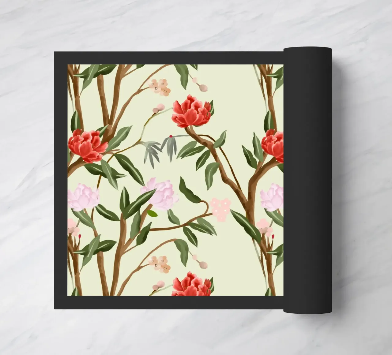 Chinoiserie red flowers trees traditional floral pattern zerbino da mysteriouscoco