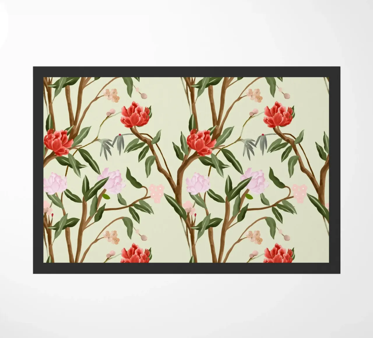 Chinoiserie red flowers trees traditional floral pattern zerbino da mysteriouscoco