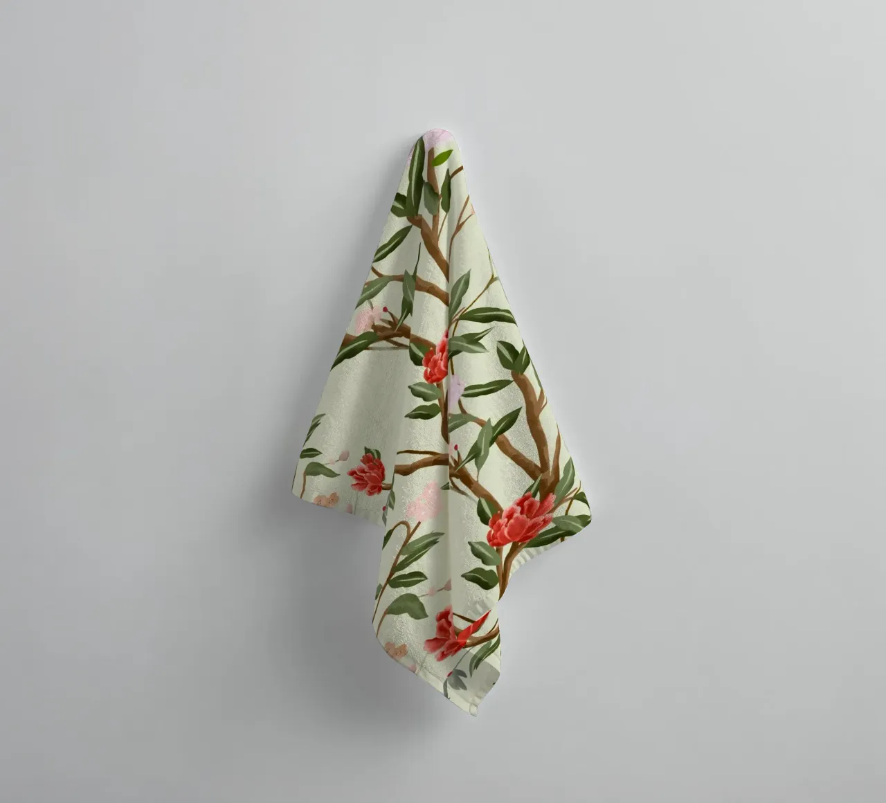 Chinoiserie red flowers trees traditional floral pattern asciugamano da bagno da mysteriouscoco