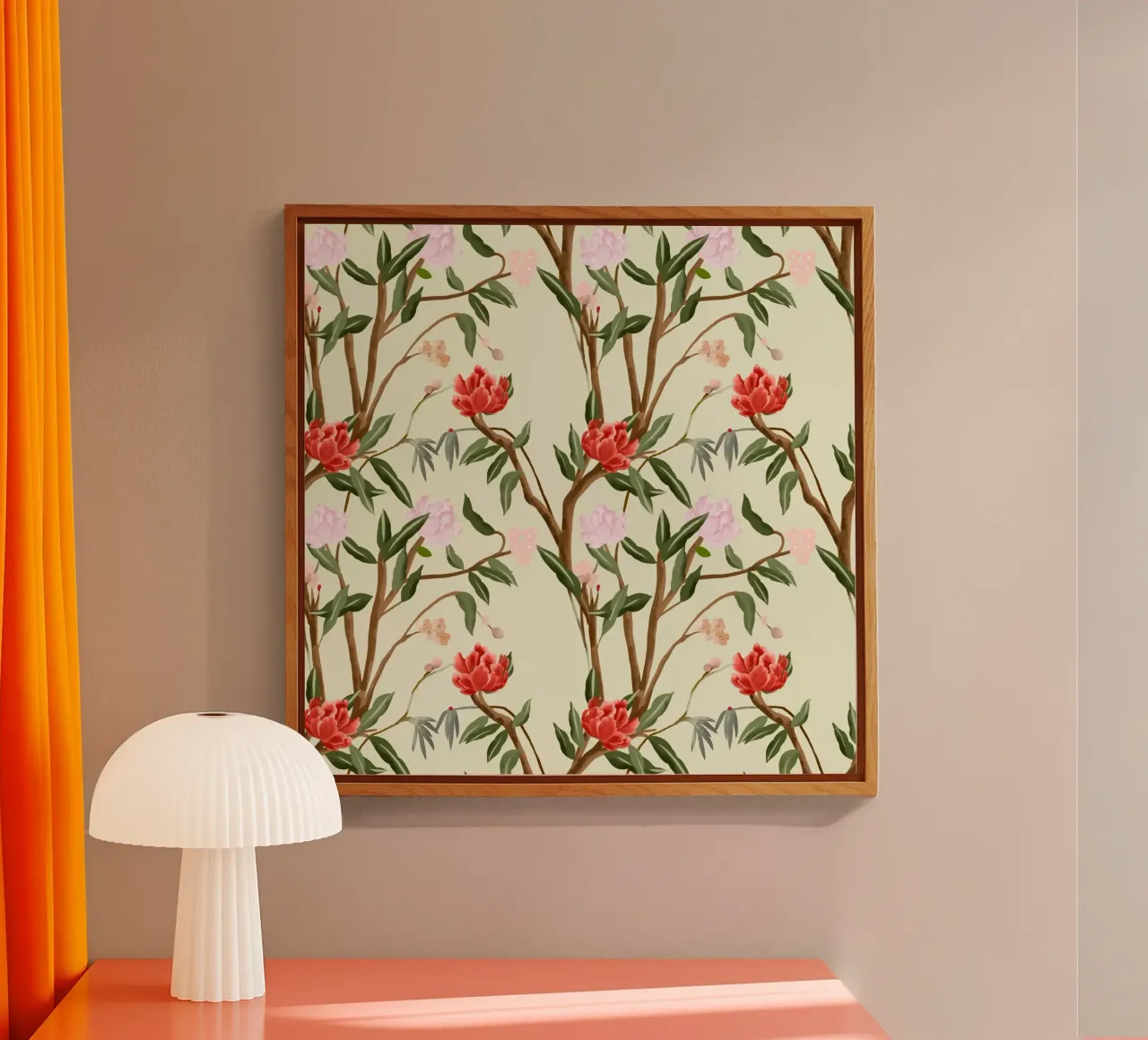 Chinoiserie red flowers trees traditional floral pattern plexiglass da mysteriouscoco
