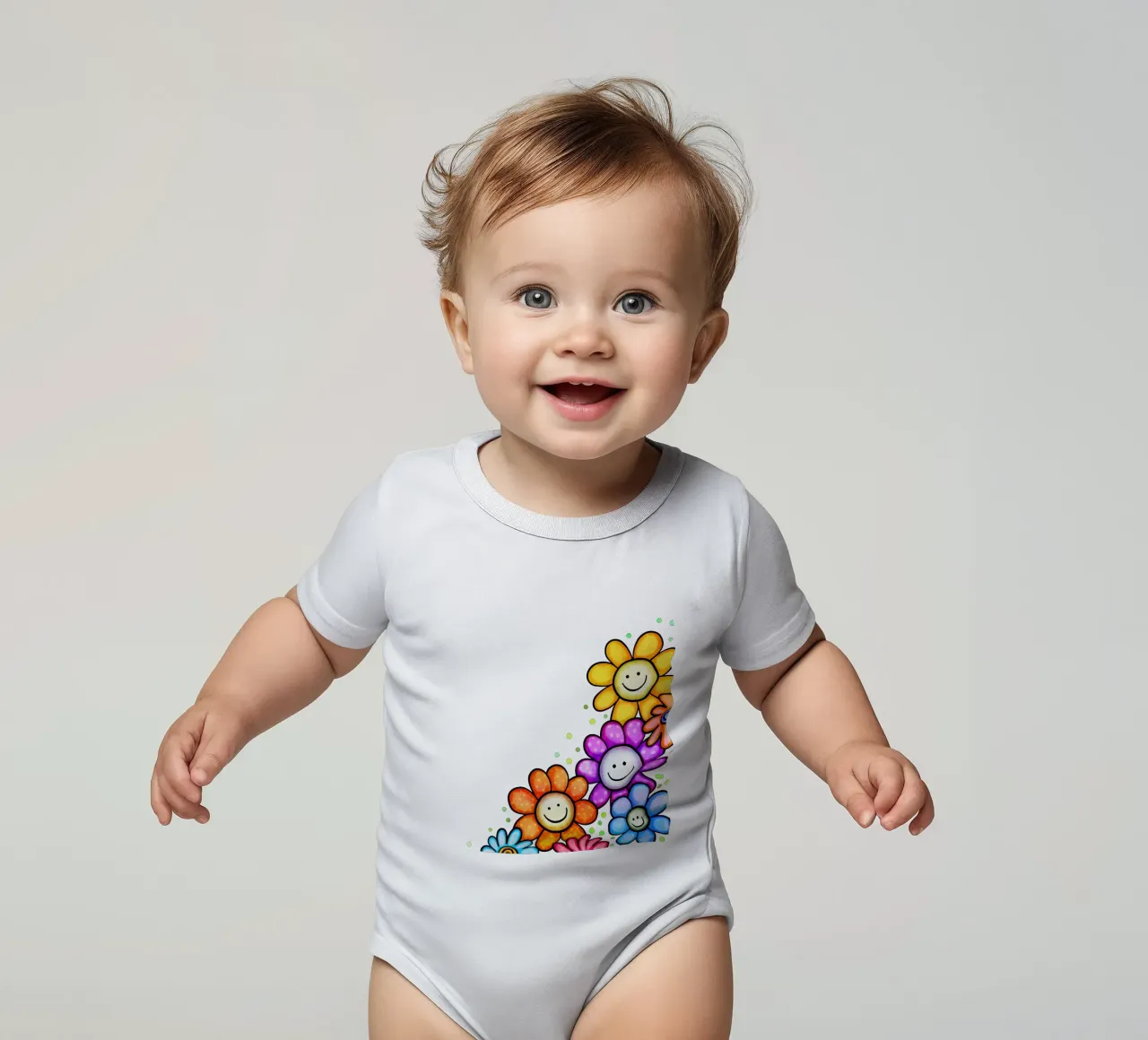 Bordo Smiley Bloom body neonato maniche corte da Botanical Pattern House
