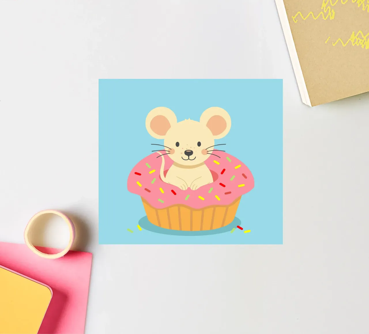 Douce souris dans un cupcake - Design ludique pour les gourmands autocollant de namosh
