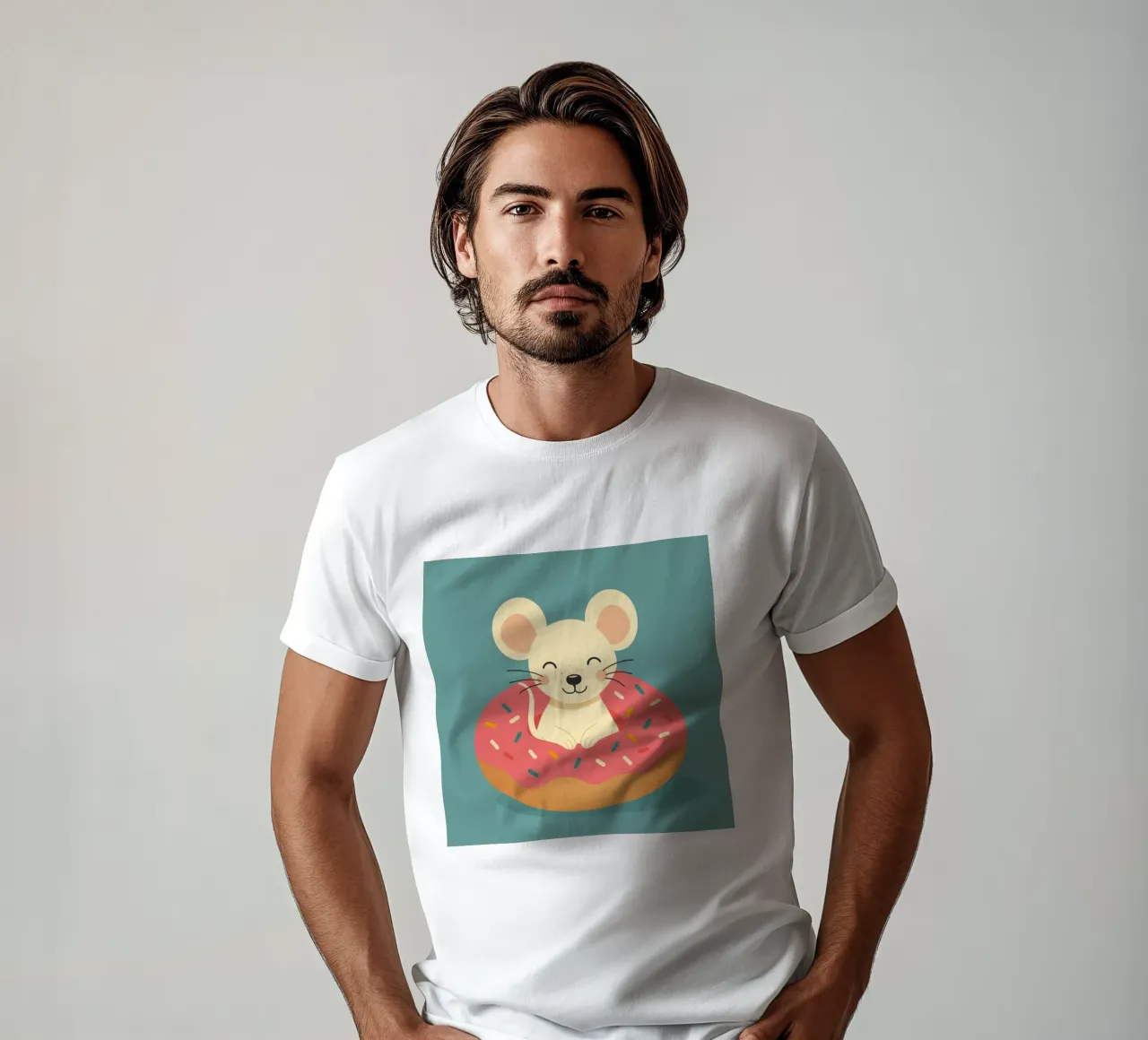 Topo ridente in una ciambella - simpatico motivo di buon umore t-shirt da namosh