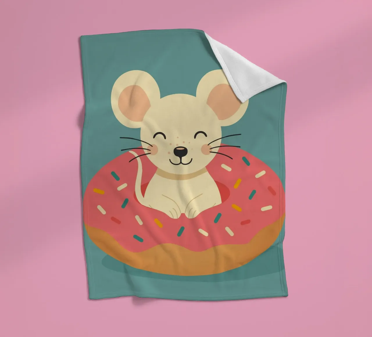 Laughing mouse in a donut - cute good mood motif fleece blanket by namosh