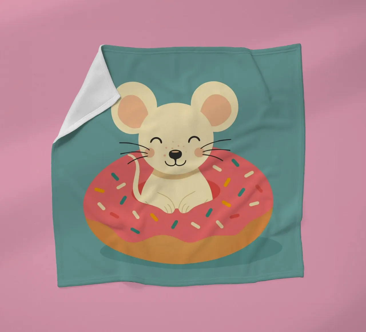 Laughing mouse in a donut - cute good mood motif fleece blanket by namosh