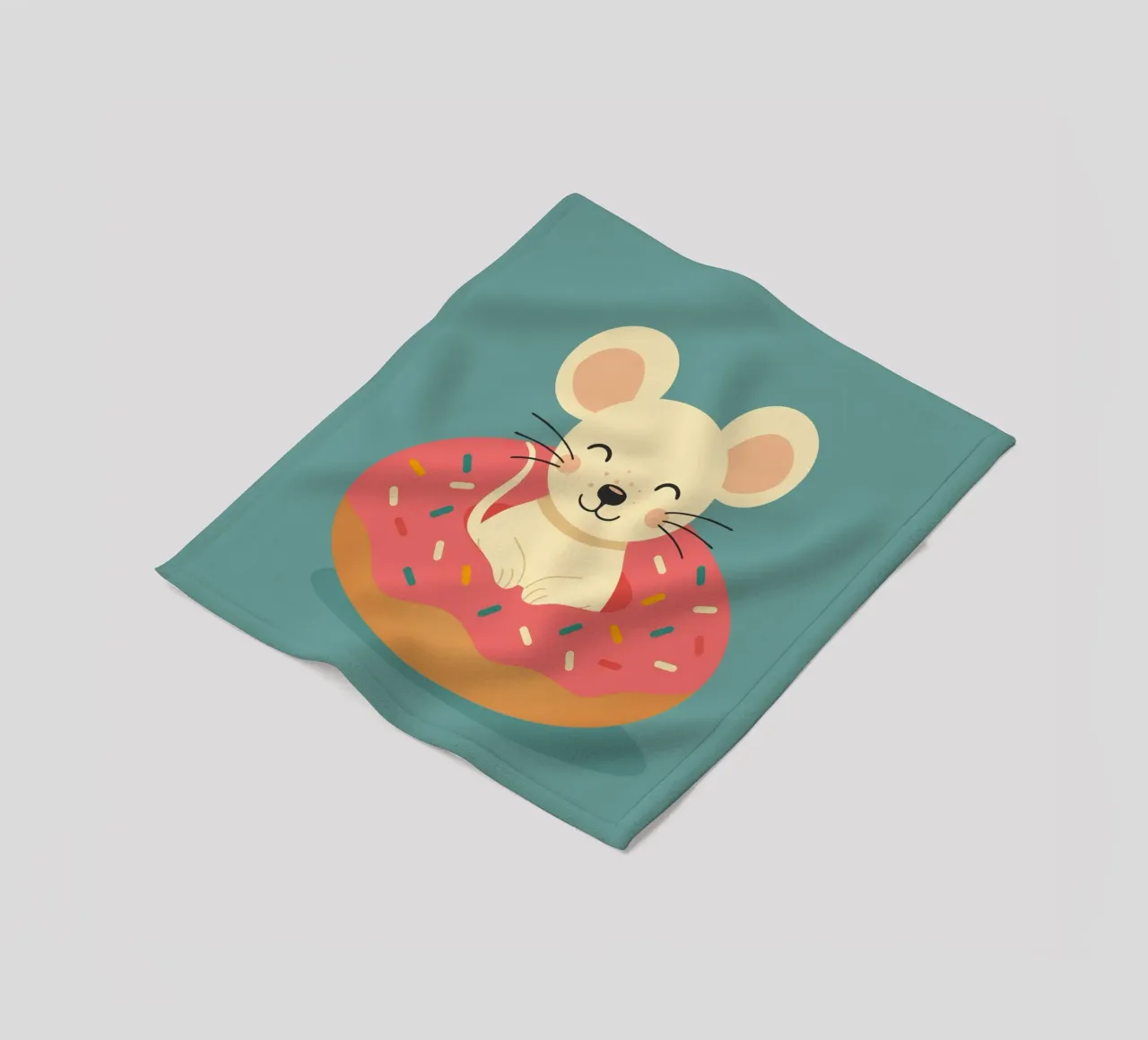 Laughing mouse in a donut - cute good mood motif fleece blanket by namosh