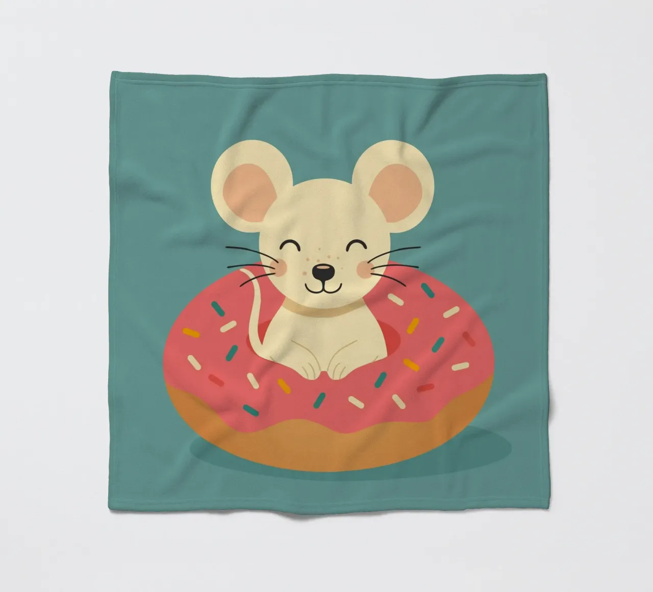 Laughing mouse in a donut - cute good mood motif fleece blanket by namosh