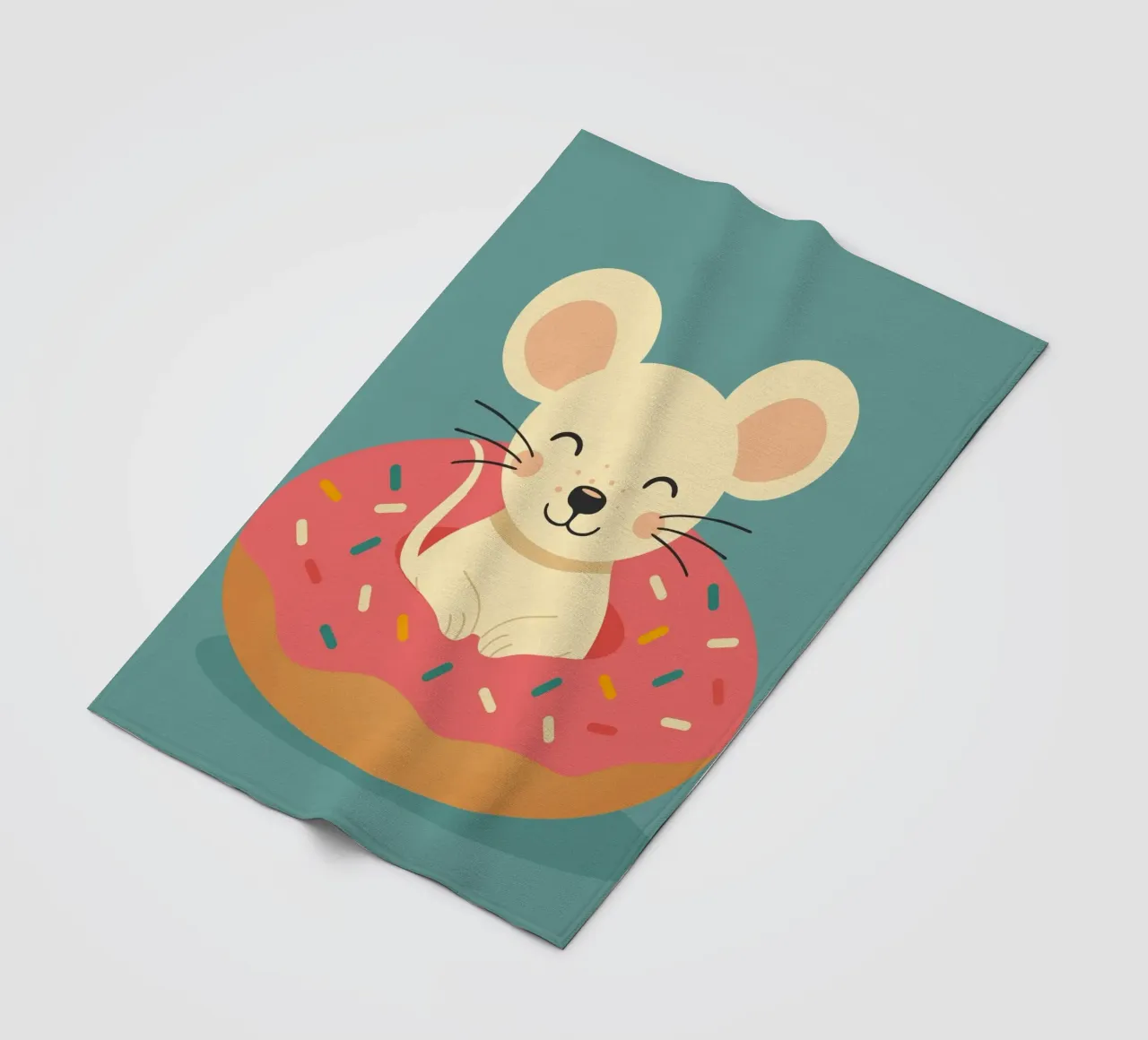 Laughing mouse in a donut - cute good mood motif fleece blanket by namosh