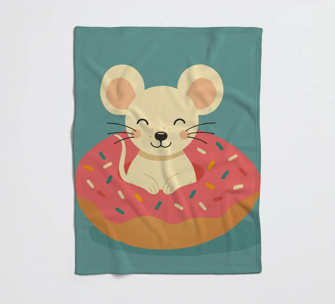 Laughing mouse in a donut - cute good mood motif fleece blanket by namosh