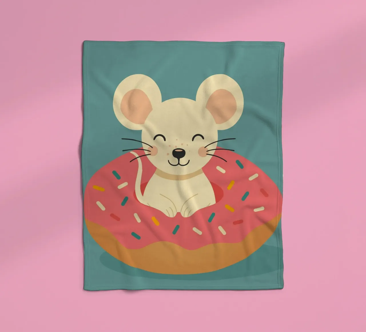 Laughing mouse in a donut - cute good mood motif fleece blanket by namosh