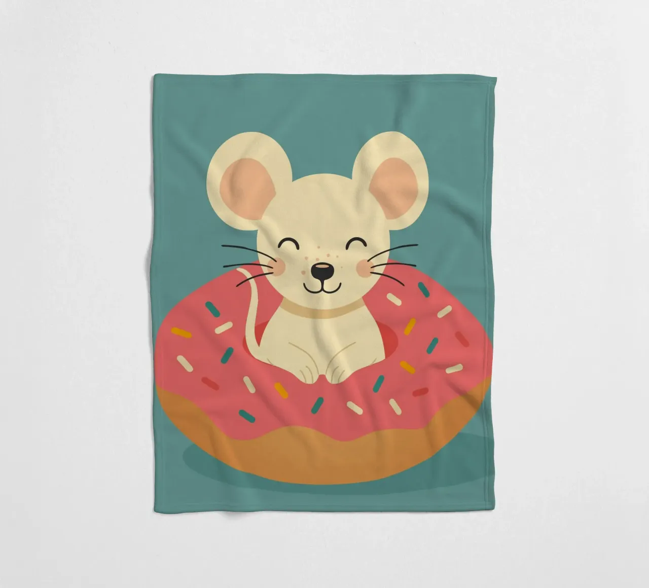 Laughing mouse in a donut - cute good mood motif fleece blanket by namosh
