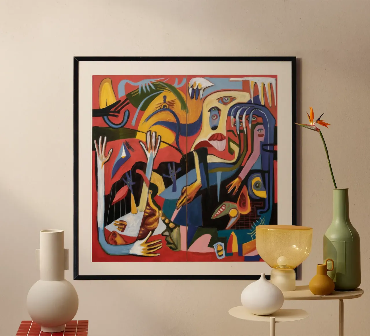 Caos del coro crescente poster con telaio in legno da Obisidian Brush