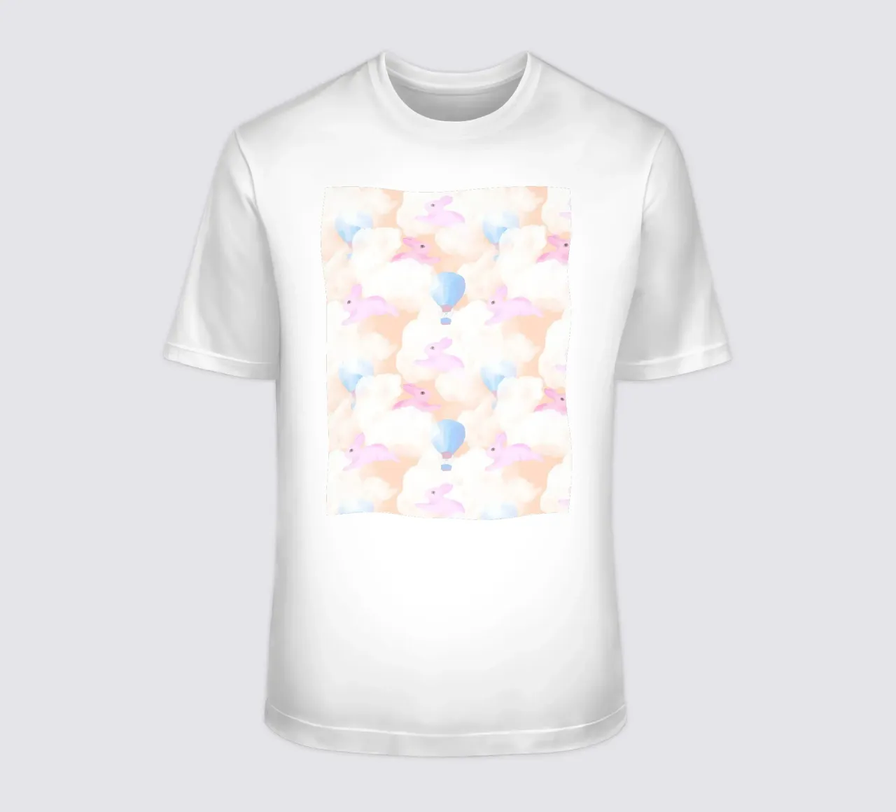 Rabbits in the rainbow clouds pastel gouache pattern paintin t-shirt da mysteriouscoco