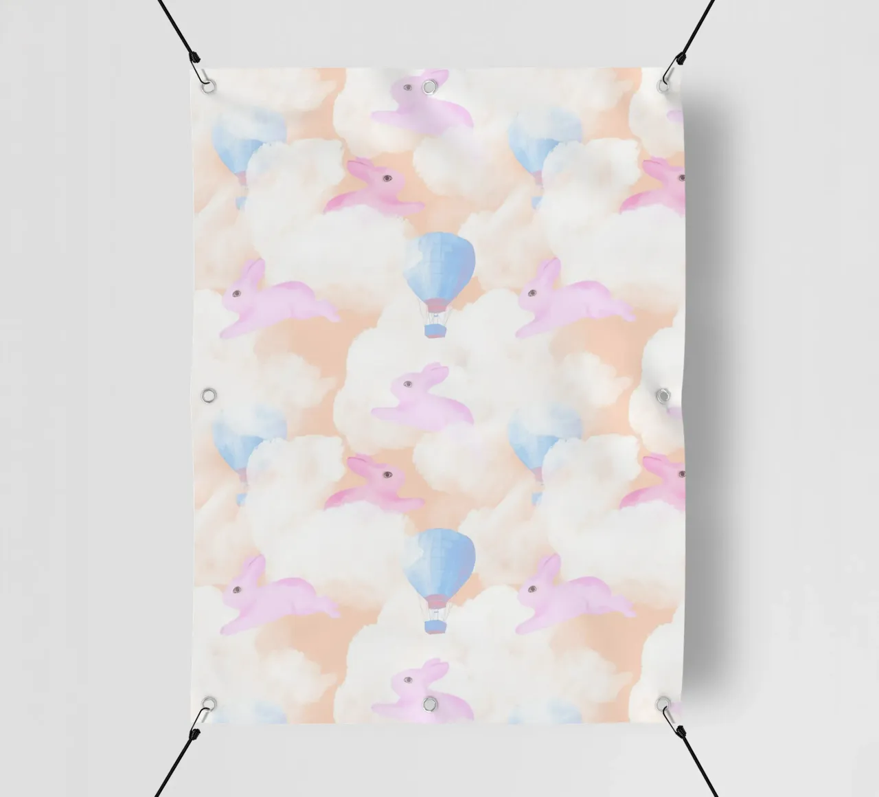 Rabbits in the rainbow clouds pastel gouache pattern paintin telo in pvc da mysteriouscoco