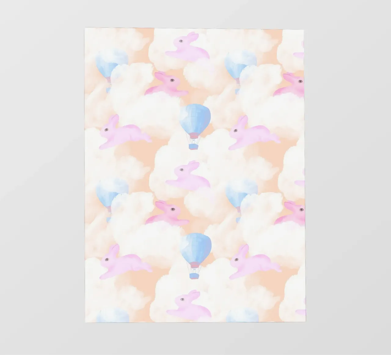 Rabbits in the rainbow clouds pastel gouache pattern paintin telo in pvc da mysteriouscoco