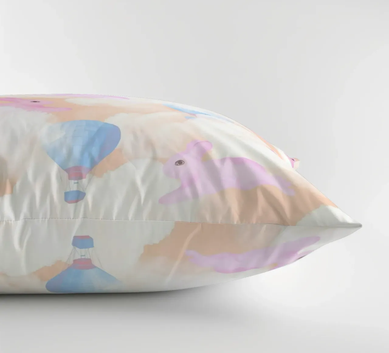 Rabbits in the rainbow clouds pastel gouache pattern paintin cuscino da mysteriouscoco