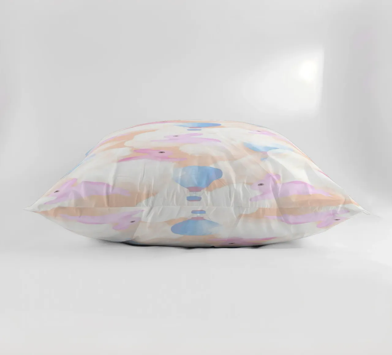 Rabbits in the rainbow clouds pastel gouache pattern paintin cuscino da mysteriouscoco