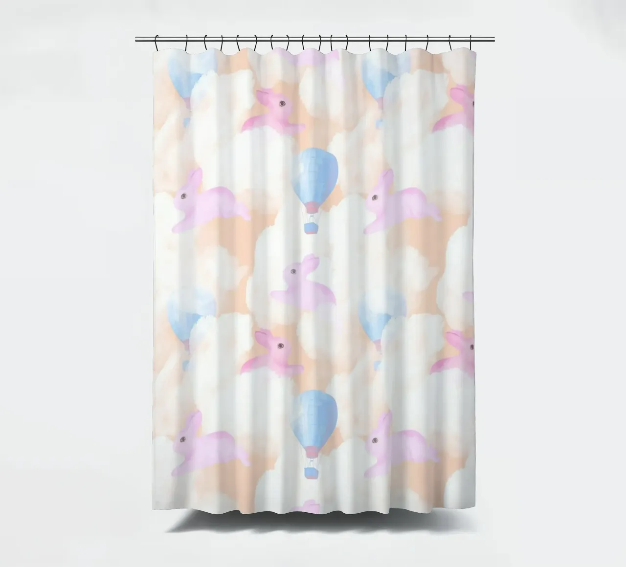 Rabbits in the rainbow clouds pastel gouache pattern paintin tenda da doccia da mysteriouscoco