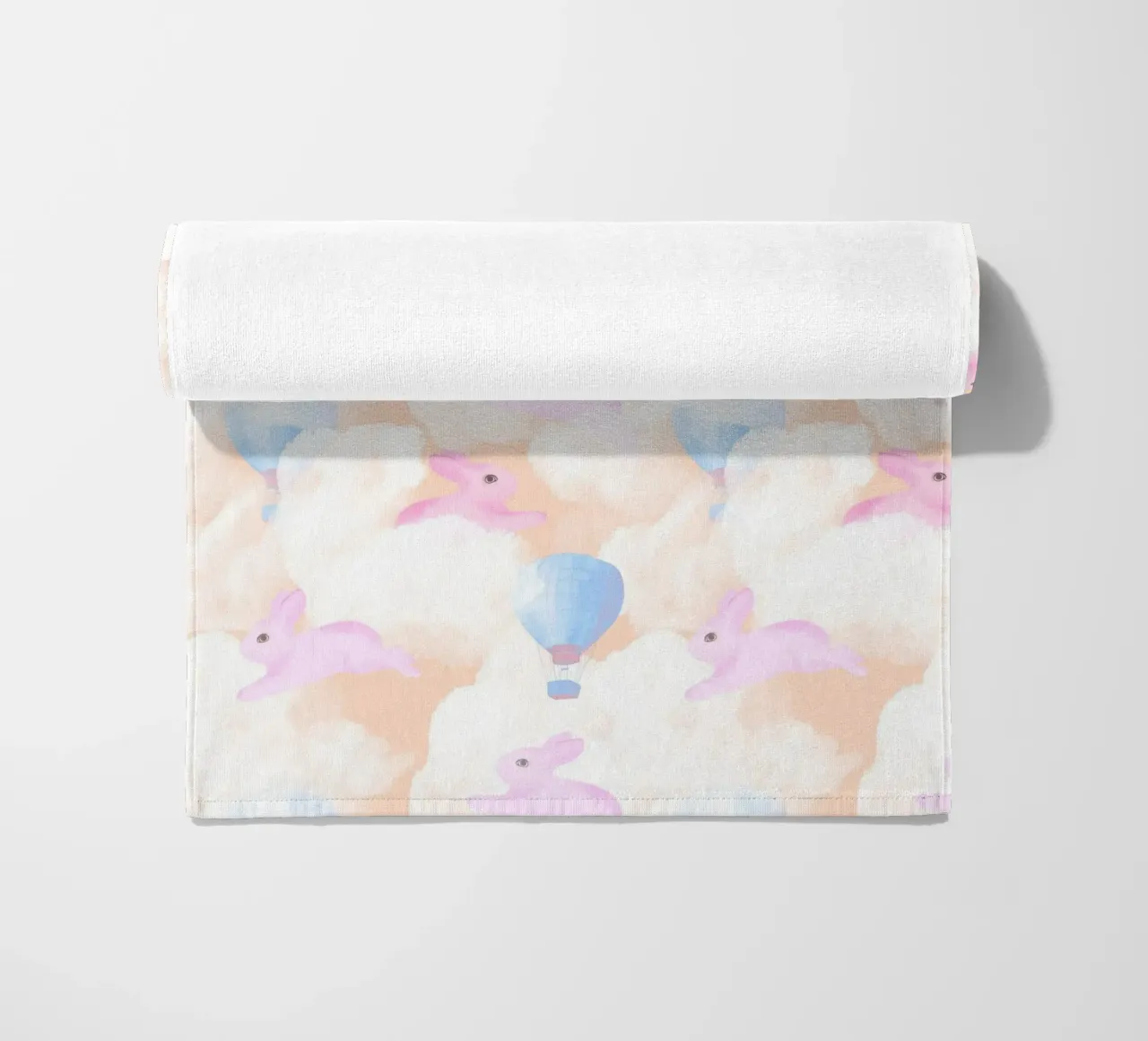 Rabbits in the rainbow clouds pastel gouache pattern paintin telo mare da mysteriouscoco