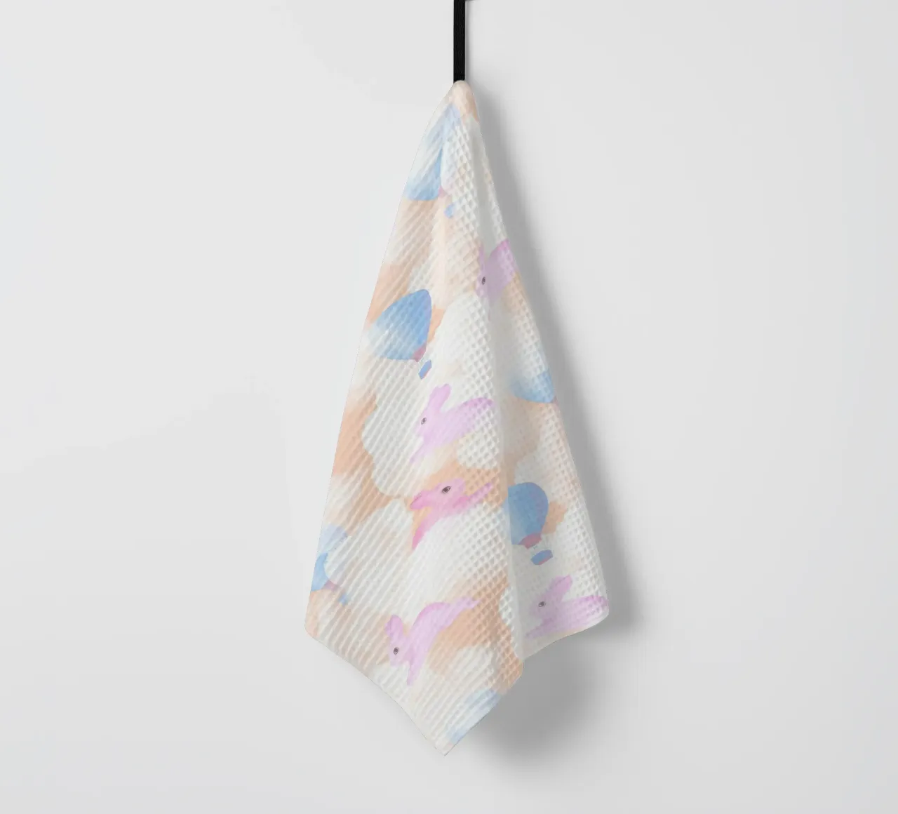 Rabbits in the rainbow clouds pastel gouache pattern paintin canovaccio da cucina da mysteriouscoco