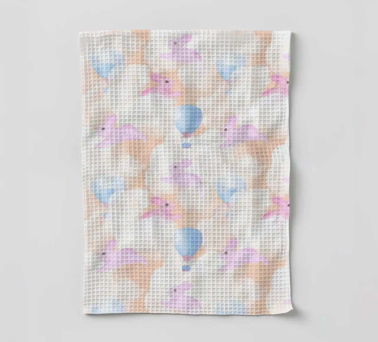 Rabbits in the rainbow clouds pastel gouache pattern paintin canovaccio da cucina da mysteriouscoco