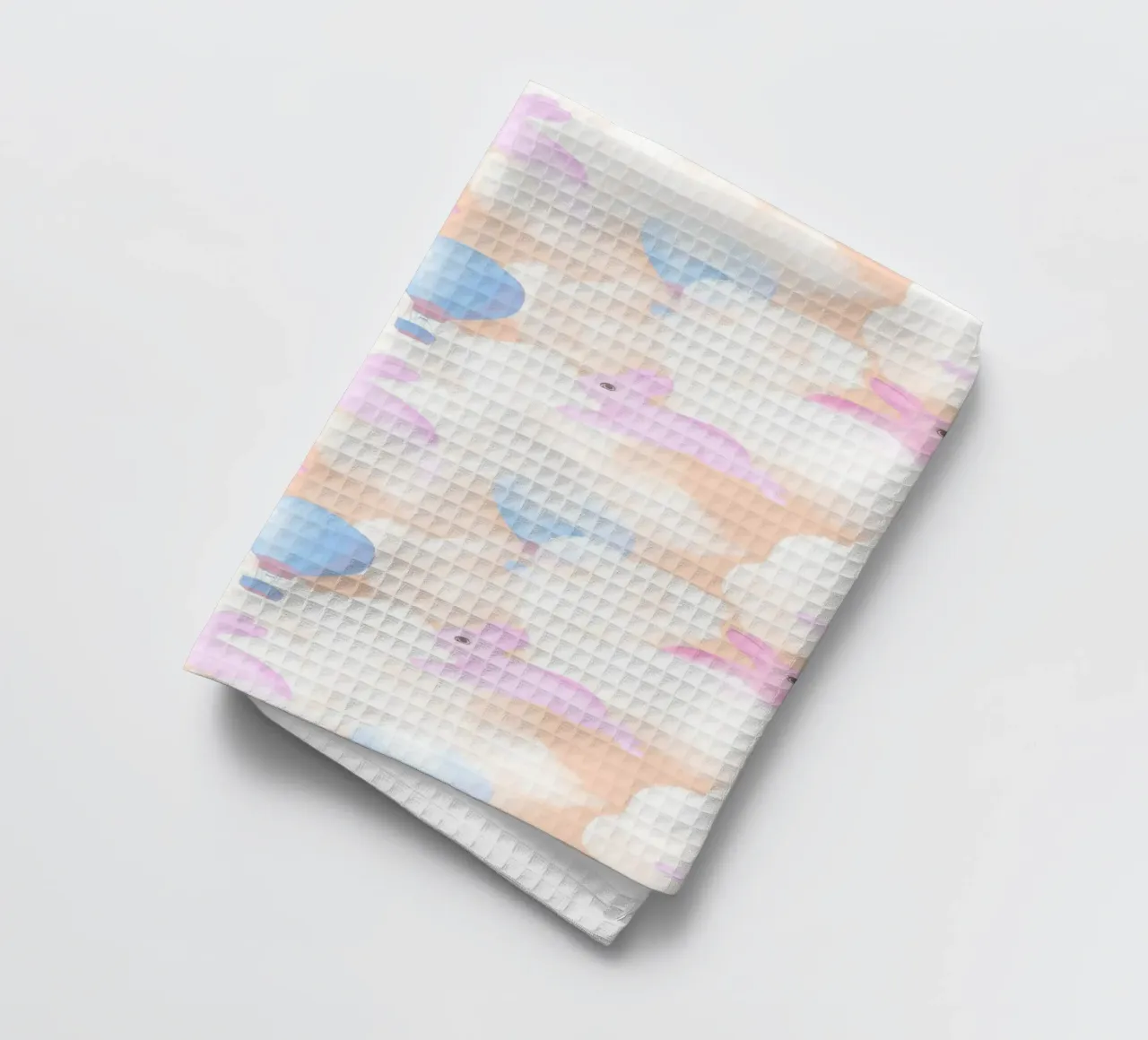 Rabbits in the rainbow clouds pastel gouache pattern paintin canovaccio da cucina da mysteriouscoco