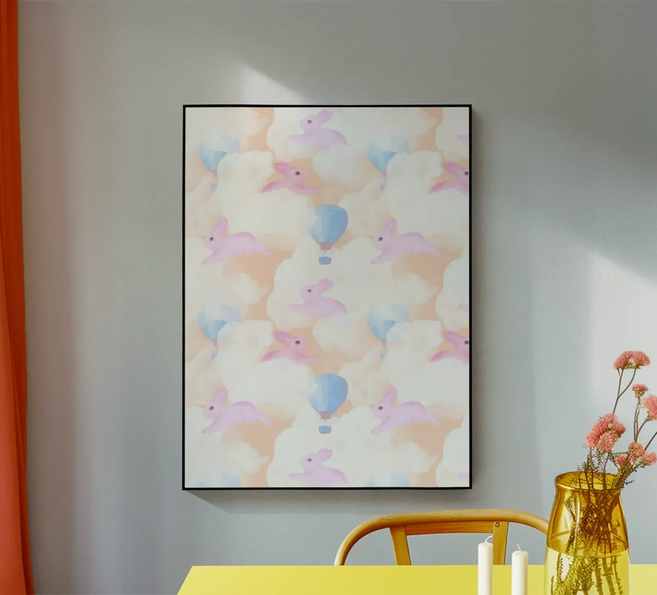 Rabbits in the rainbow clouds pastel gouache pattern paintin plexiglass da mysteriouscoco