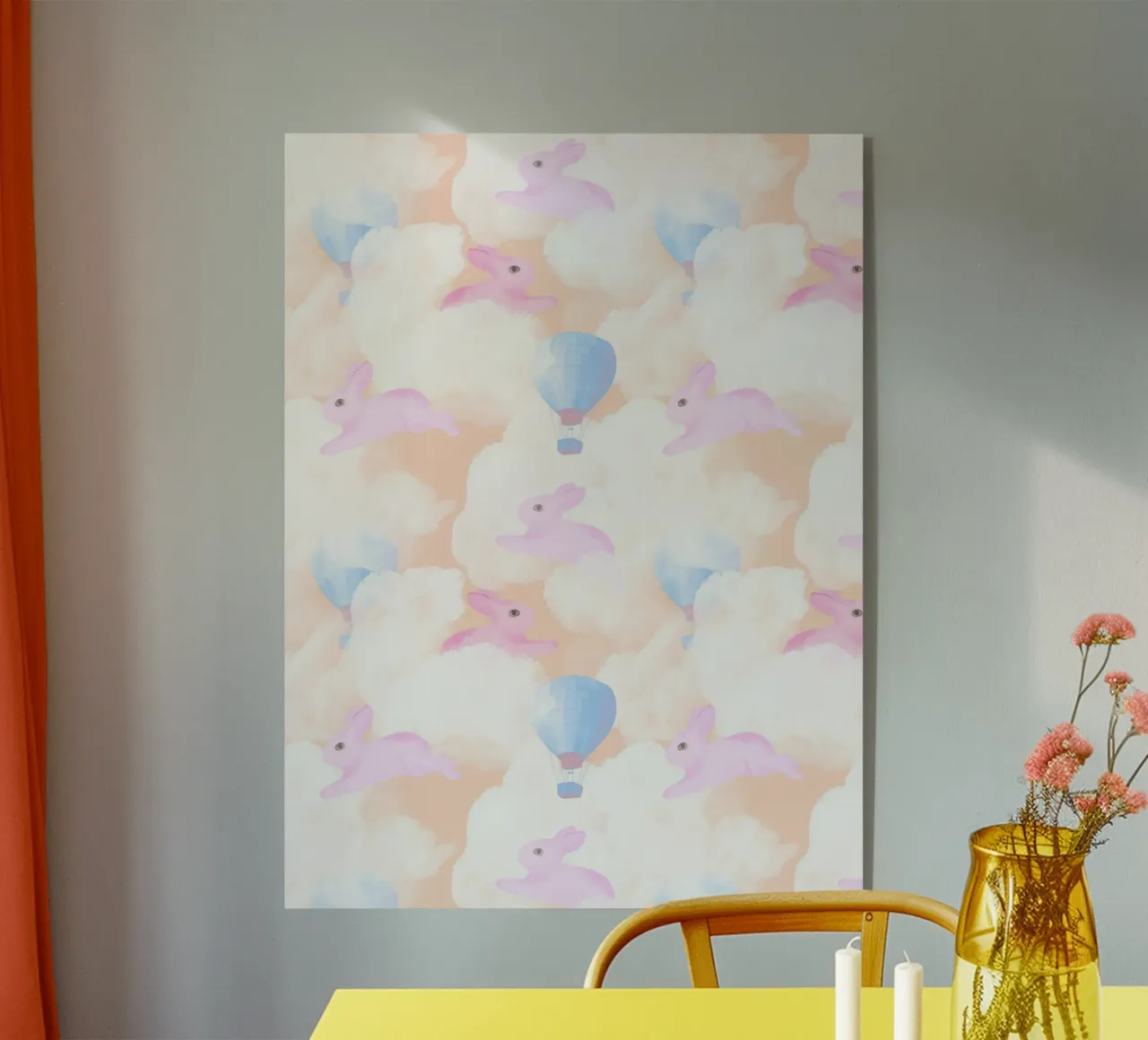 Rabbits in the rainbow clouds pastel gouache pattern paintin plexiglass da mysteriouscoco