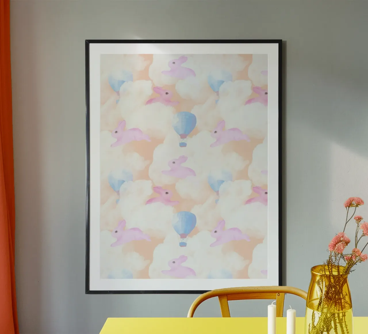 Rabbits in the rainbow clouds pastel gouache pattern paintin carta hahnemühle da mysteriouscoco