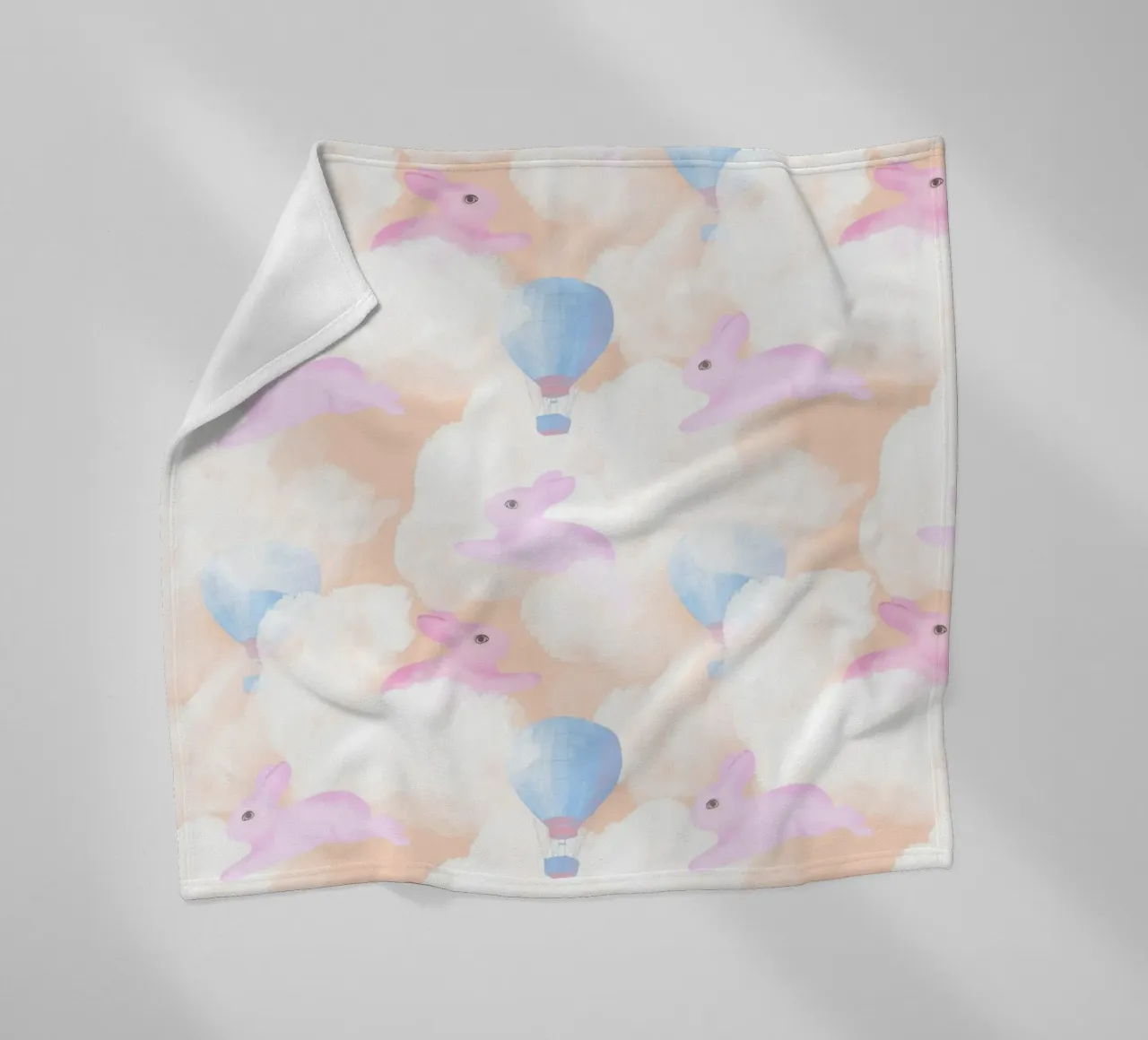 Rabbits in the rainbow clouds pastel gouache pattern paintin coperta in pile da mysteriouscoco
