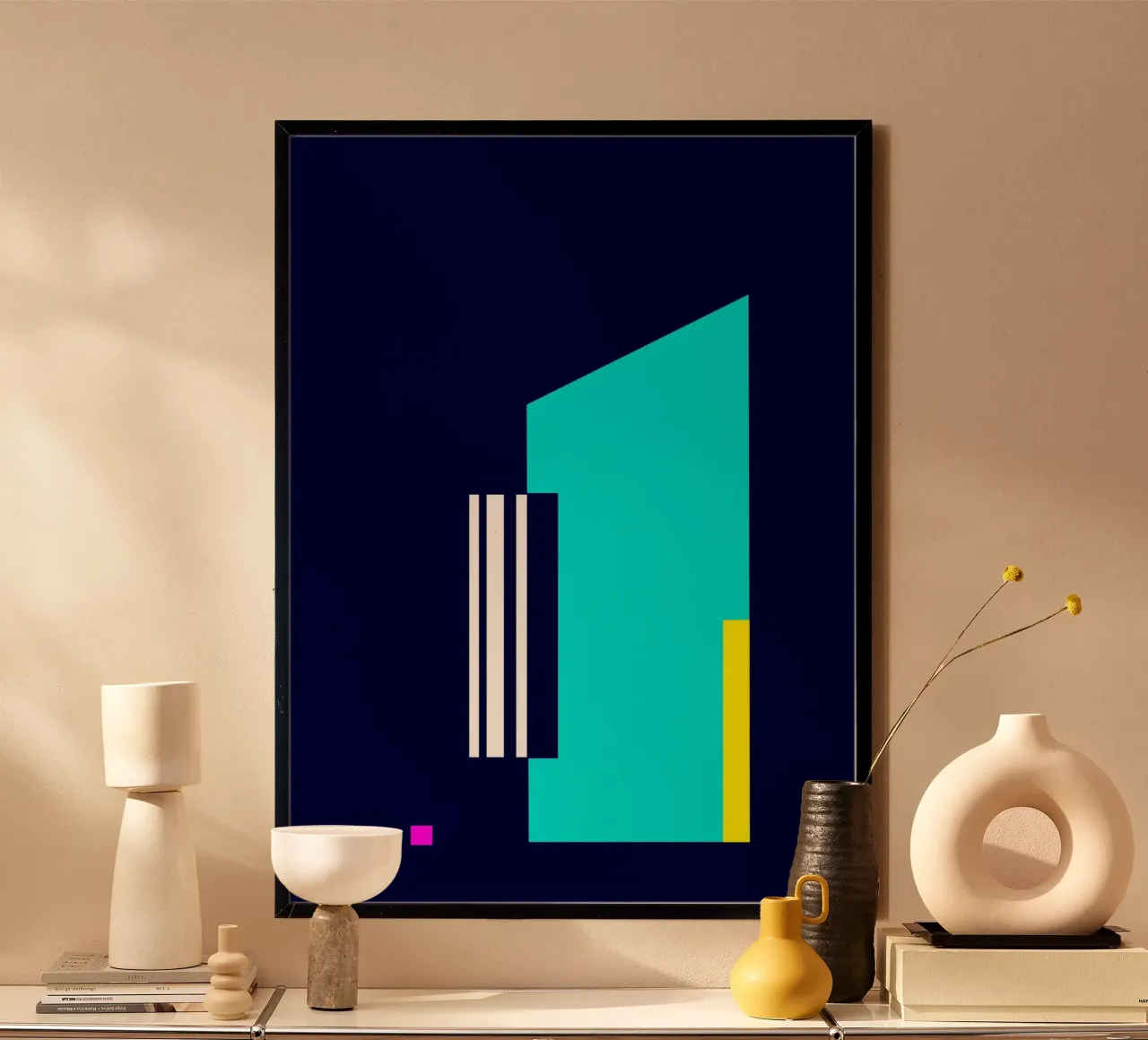 Geometrisch contrast - minimalistische abstracte compositie hahnemühle van Artbyvo