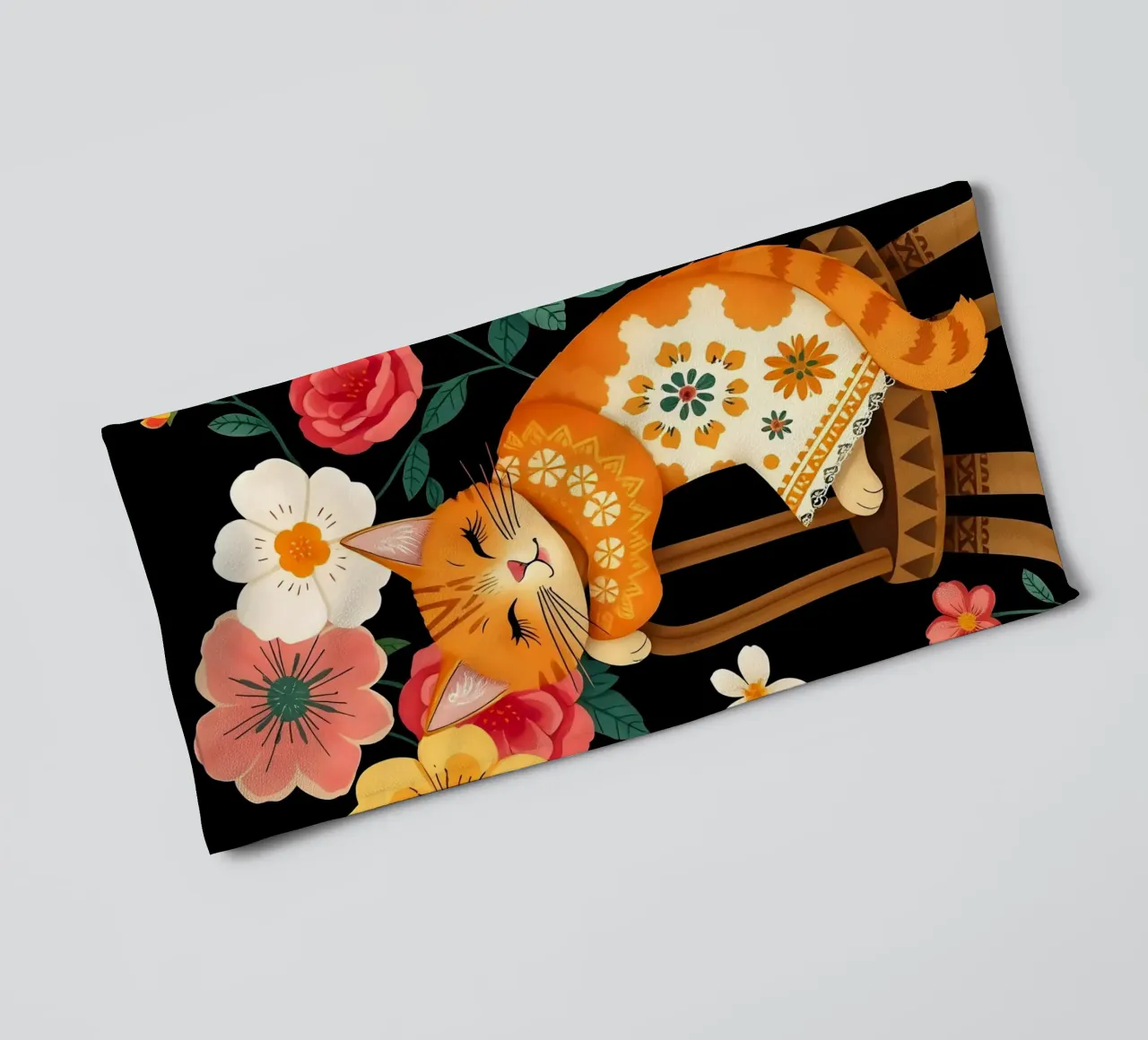 CAT ON CHAIR IN FLOWER GARDEN - WILLIAM MORRIS STYLE towel by COLLEEN CRAFTS