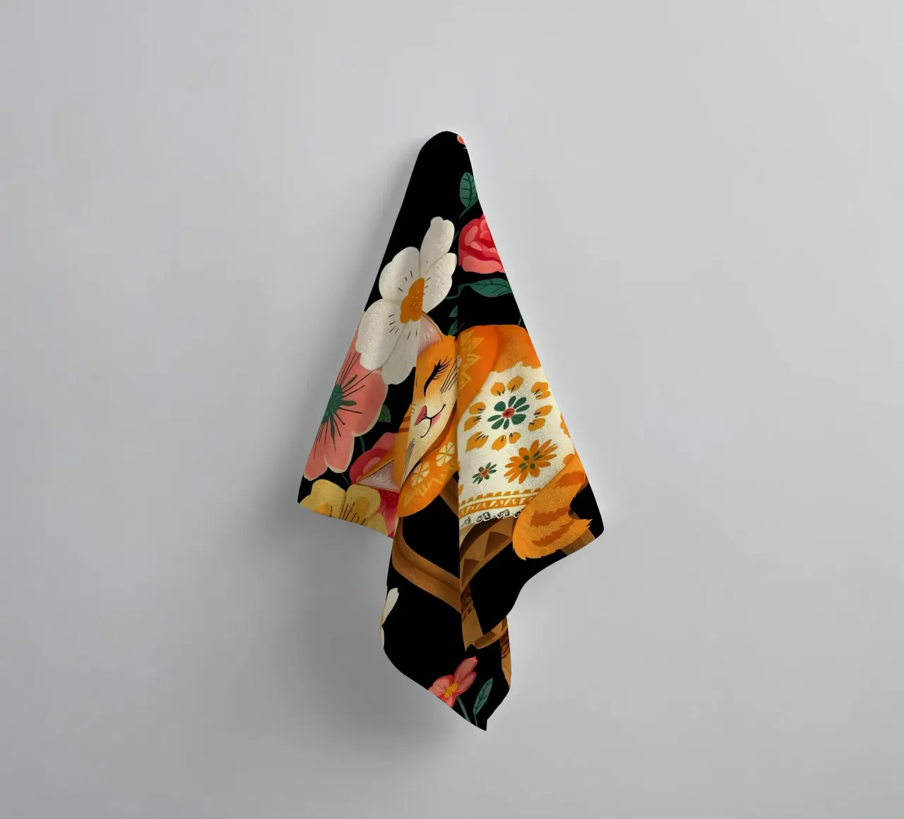 CAT ON CHAIR IN FLOWER GARDEN - WILLIAM MORRIS STYLE towel by COLLEEN CRAFTS