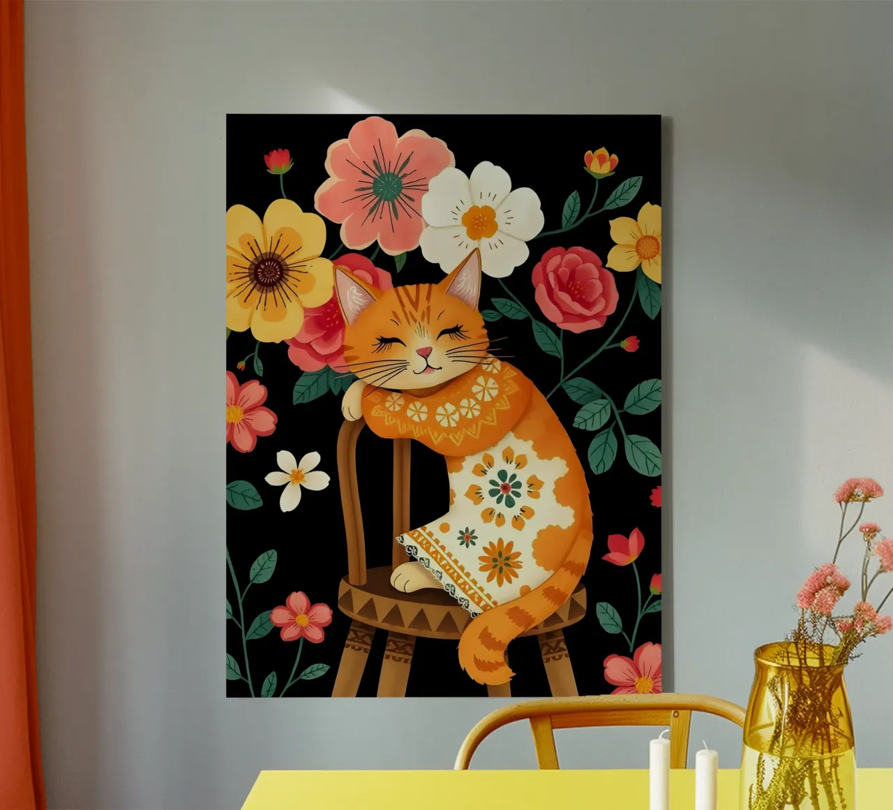 CAT ON CHAIR IN FLOWER GARDEN - WILLIAM MORRIS STYLE canvas by COLLEEN CRAFTS