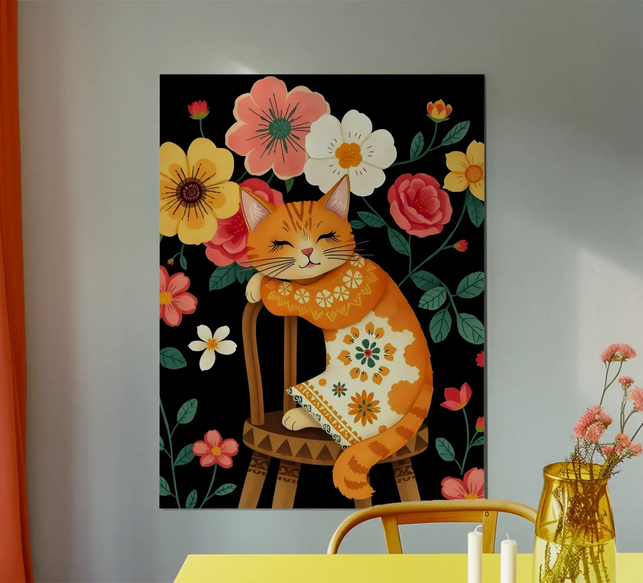 GATTO SU SEDIA IN GIARDINO - STILE WILLIAM MORRIS carta hahnemühle da COLLEEN CRAFTS