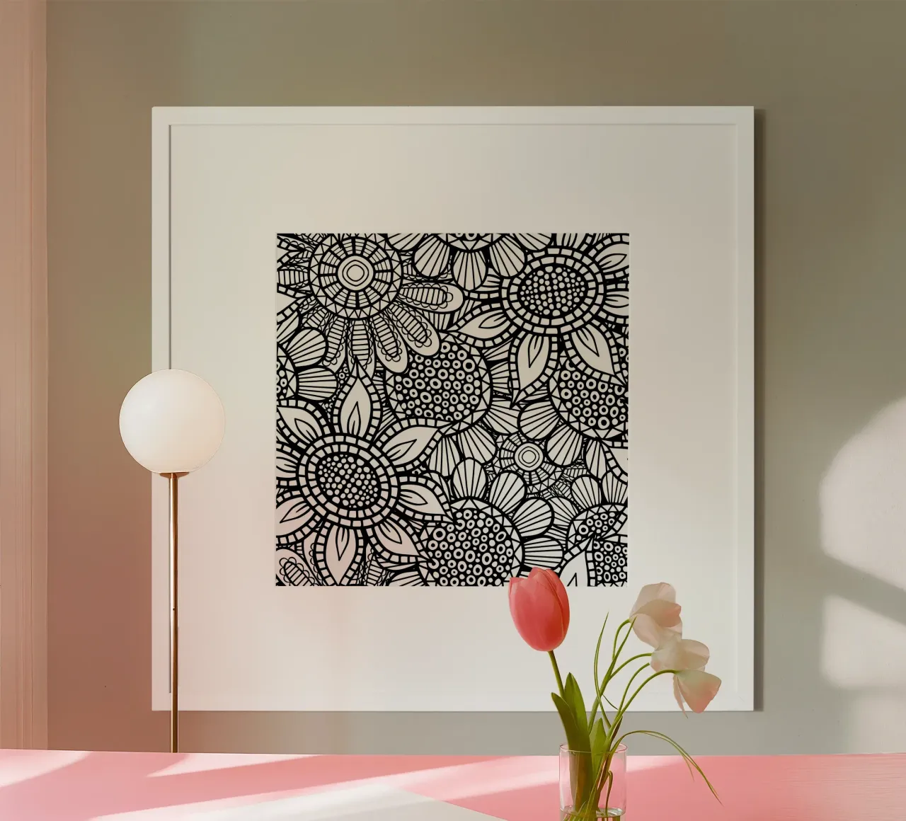 Giardino degli scarabocchi Folk Bloom poster con telaio in legno da Botanical Pattern House
