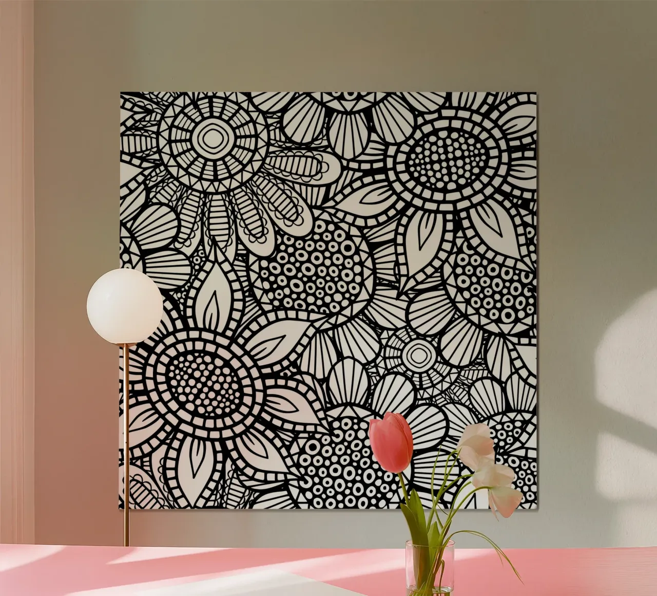 Giardino degli scarabocchi Folk Bloom poster con telaio in legno da Botanical Pattern House