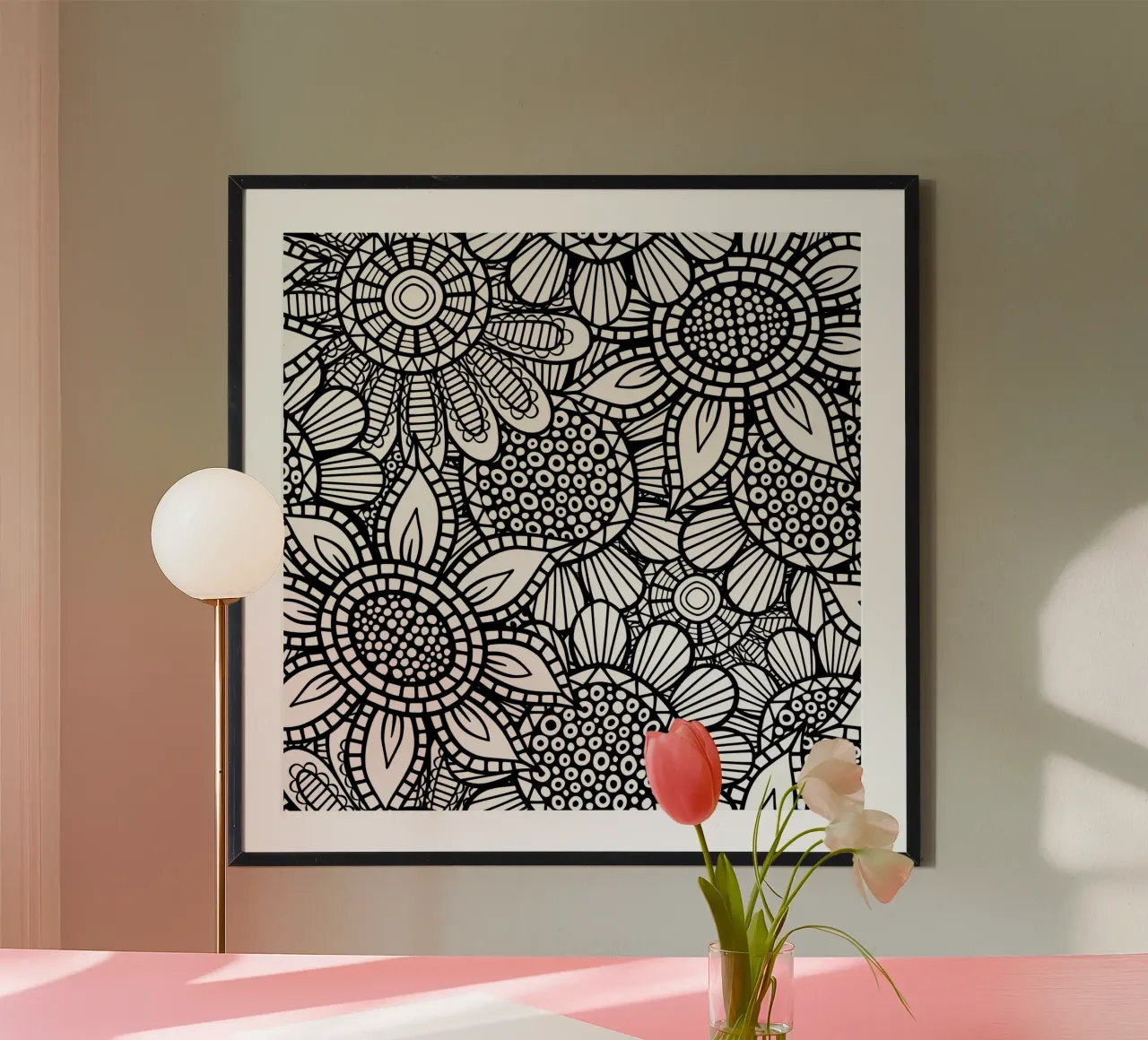 Giardino degli scarabocchi Folk Bloom poster con telaio in legno da Botanical Pattern House